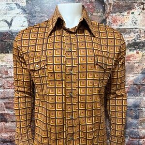 Vintage Geometric Patterned Brown Men's Shirt